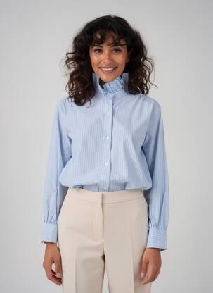 Chemisier tissage crêpe manches longues bleu IN APRIL 1986 femme
