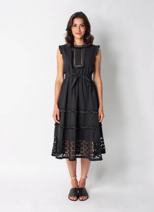 Robe mi-longue manches courtes manches courtes noir SOVOGUE femme