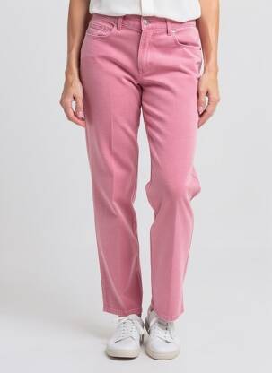 Pantalon droit fermeture zippée sous rabat boutonné taille normale rose LUCCHINI femme