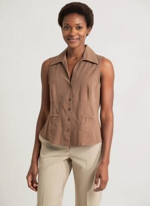 Chemisier coupe cintrée sans manche marron LUCCHINI femme