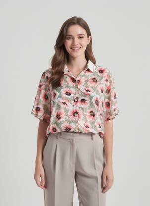 Chemisier imprimé fleurs manches courtes orange PEPE JEANS femme