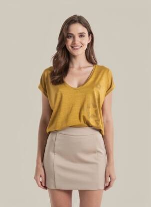 T-shirt coupe droite manches courtes jaune LPB LES PETITES BOMBES  femme