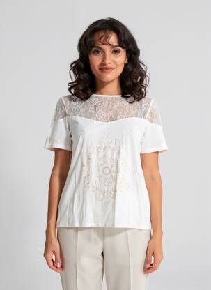 Top stretch manches courtes beige DESIGUAL femme