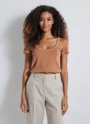 T-shirt stretch manches courtes marron GRACE & MILA femme