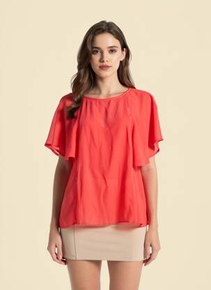 Top coupe fluide manches courtes rouge GRACE & MILA femme