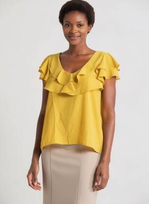 Blouse légère et transparente manches courtes jaune MOLLY BRACKEN femme