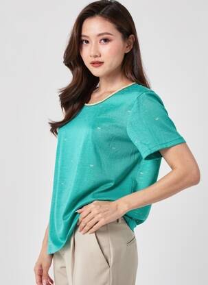 T-shirt sérigraphie manches courtes vert GRACE & MILA femme