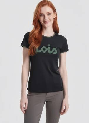 T-shirt sérigraphie floquée manches courtes noir LOIS femme