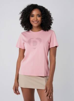 T-shirt sérigraphie avec strass manches courtes rose DESIGUAL femme