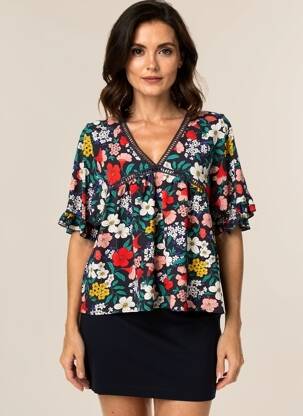 Blouse imprimé fleurs manches courtes bleu MOLLY BRACKEN femme