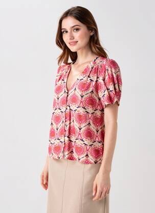 Chemisier tissage crêpe manches courtes rose LA PETITE ETOILE femme