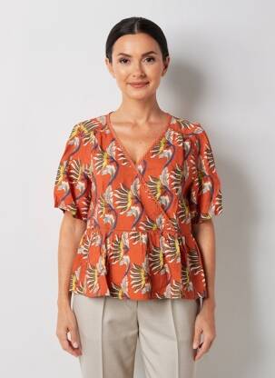 Blouse imprimé fleurs manches courtes orange RUE MAZARINE femme