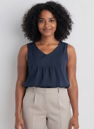 Top coupe fluide sans manche bleu TBS femme