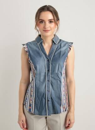 Chemisier coupe cintrée sans manche bleu DESIGUAL femme