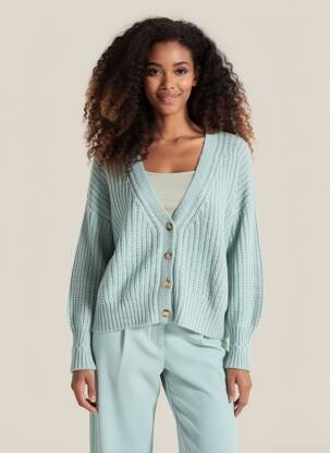 Gilet manches longues resserrée sur le bas bleu GRACE & MILA femme