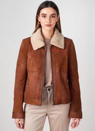 Veste en cuir poches marron OAKWOOD femme