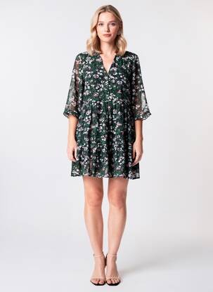 Robe courte manches 3/4 manches 3/4 vert GRACE & MILA femme