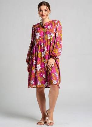 Robe mi-longue imprimé fleurs manches longues violet LA PETITE ETOILE femme
