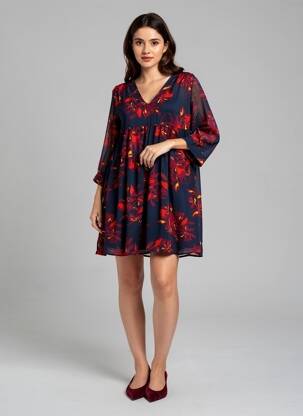 Robe courte manches longues manches longues bleu GRACE & MILA femme