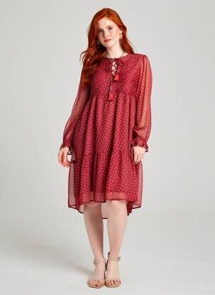 Robe mi-longue imprimé fantaisie manches longues rouge PEPE JEANS femme