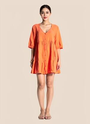 Robe courte manches courtes manches courtes orange RUE MAZARINE femme