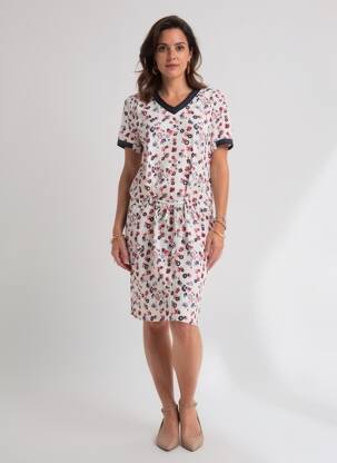 Robe mi-longue imprimé fantaisie manches courtes blanc ESPRIT DE LA MER femme