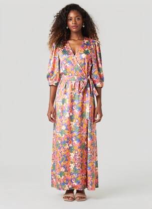 Robe longue imprimé fantaisie manches courtes rose LA PETITE ETOILE femme