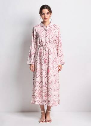 Robe longue imprimé fantaisie manches longues blanc PEPE JEANS femme