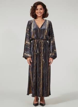 Robe longue imprimé fantaisie manches longues noir RUE MAZARINE femme