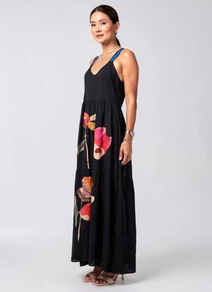 Robe longue imprimé fantaisie sans manche noir DESIGUAL femme