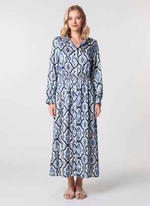Robe longue imprimé fantaisie manches longues bleu LA PETITE ETOILE femme