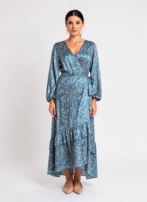 Robe longue imprimé fantaisie manches longues bleu MOLLY BRACKEN femme