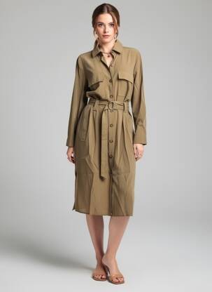 Robe mi-longue manches longues manches longues vert GRACE & MILA femme