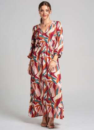 Robe longue imprimé fantaisie manches longues rose GRACE & MILA femme