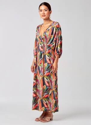 Robe longue imprimé fantaisie manches courtes vert RUE MAZARINE femme