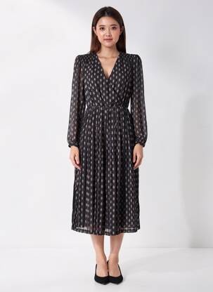 Robe mi-longue imprimé fantaisie manches longues noir PEPE JEANS femme