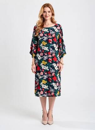 Robe mi-longue imprimé fleurs manches courtes bleu MOLLY BRACKEN femme
