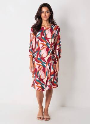 Robe mi-longue manches 3/4 manches 3/4 rose GRACE & MILA femme