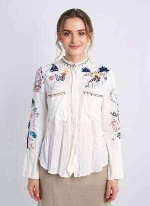 Chemisier col mao manches longues blanc DESIGUAL femme