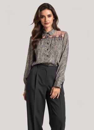 Chemisier tissage crêpe manches longues noir GRACE & MILA femme