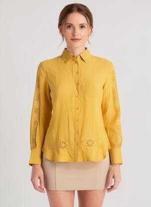 Chemisier coupe cintrée manches longues jaune DESIGUAL femme