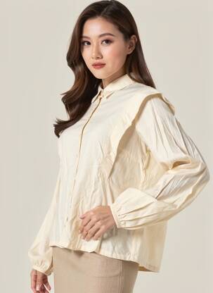 Chemisier coupe cintrée manches longues beige GRACE & MILA femme
