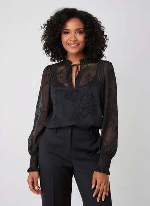 Blouse légère et transparente manches longues noir DESIGUAL femme