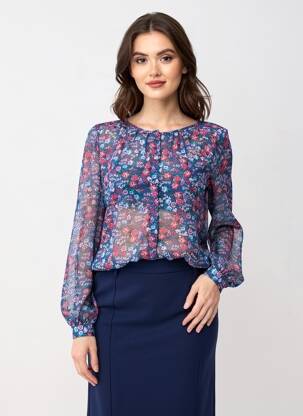 Blouse légère et transparente manches longues bleu GRACE & MILA femme