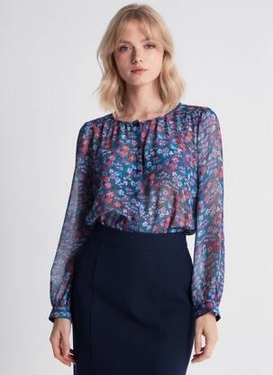 Blouse légère et transparente manches longues bleu GRACE & MILA femme