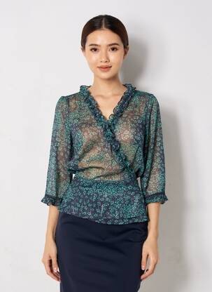 Blouse légère et transparente manches 3/4 vert GRACE & MILA femme