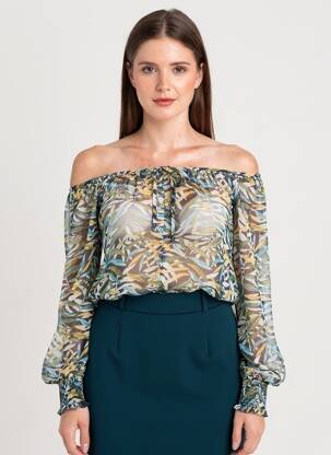 Blouse col rond manches longues vert GRACE & MILA femme