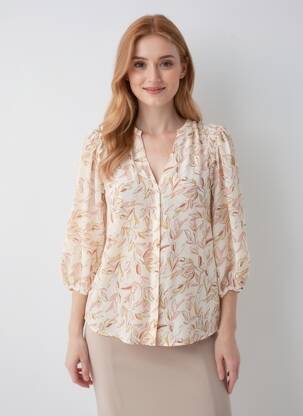 Chemisier tissage crêpe manches 3/4 beige GRACE & MILA femme