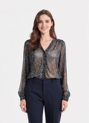 Chemisier tissage crêpe manches longues bleu GRACE & MILA femme