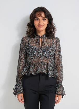 Blouse légère et transparente manches longues noir MOLLY BRACKEN femme